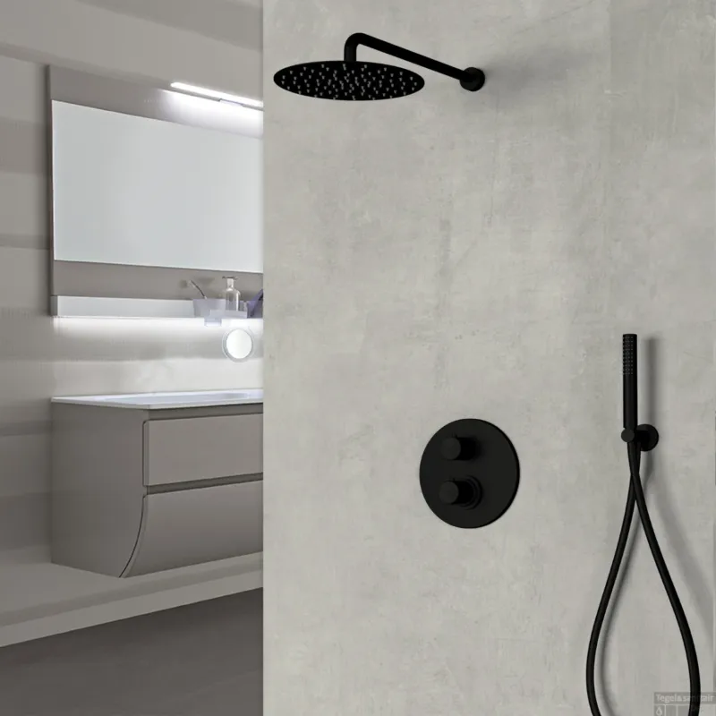 Inbouw Regendouche Set Sanimex Giulini Thermostatisch Rond Mat Zwart Goedkoop