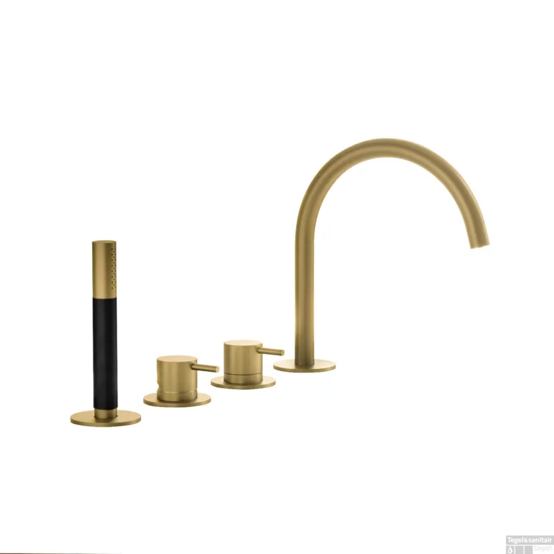 Betrouwbaar Inbouw Badrandcombinatie Hotbath Cobber Met Uitloop en 2-weg Omstel Geborsteld Messing PVD (incl. Handdouche)