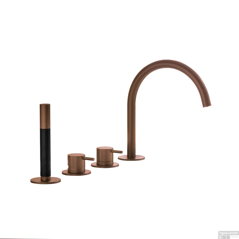 Inbouw Badrandcombinatie Hotbath Cobber Met Uitloop en 2-weg Omstel Geborsteld Koper PVD (incl. Handdouche) Fabrieksprijs