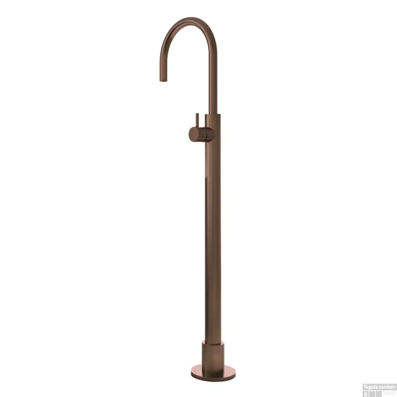 Vrijstaande Wastafelmengkraan Hotbath Cobber 1-hendel Gebogen 121 cm Geborsteld Koper PVD Dagaanbieding