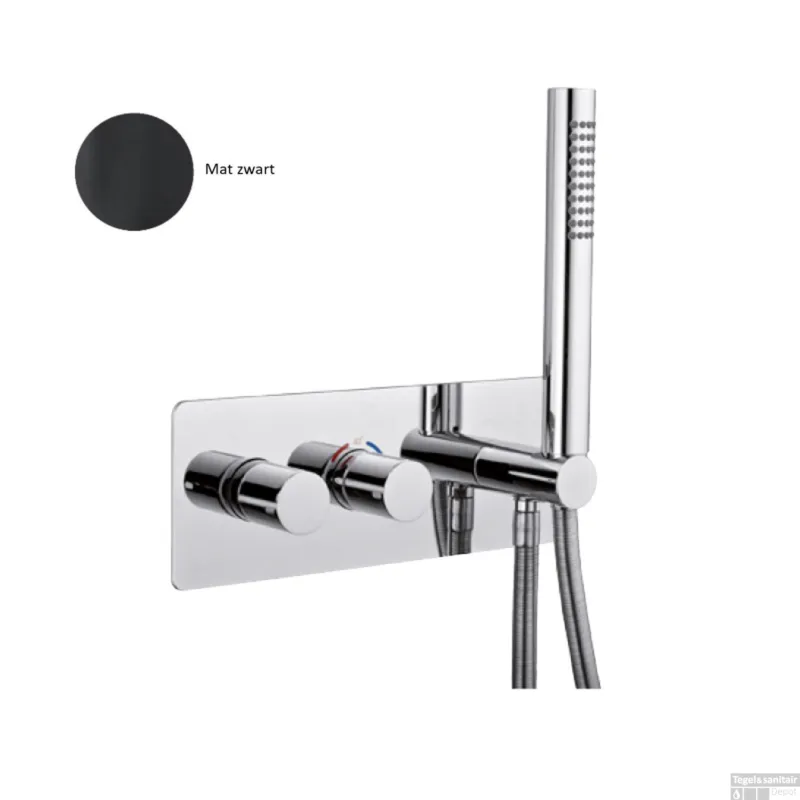 Inbouw Douchekraan Sanimex Giulini Thermostatisch 1-Uitgang Rechthoekig Incl. Handdouche En BOX Inbouwdeel Mat Zwart Uitverkoop