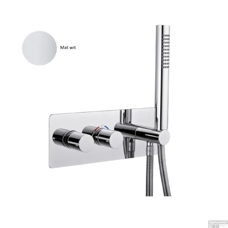 Inbouw Douchekraan Sanimex Giulini Thermostatisch 1-Uitgang Rechthoekig Incl. Handdouche En BOX Inbouwdeel Mat Wit Must-Have