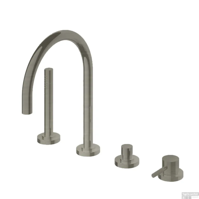 Badrandkraan Hotbath Buddy 1-hendel Mengkraan Compleet 4-gats Geborsteld Nikkel Speciale Aanbieding