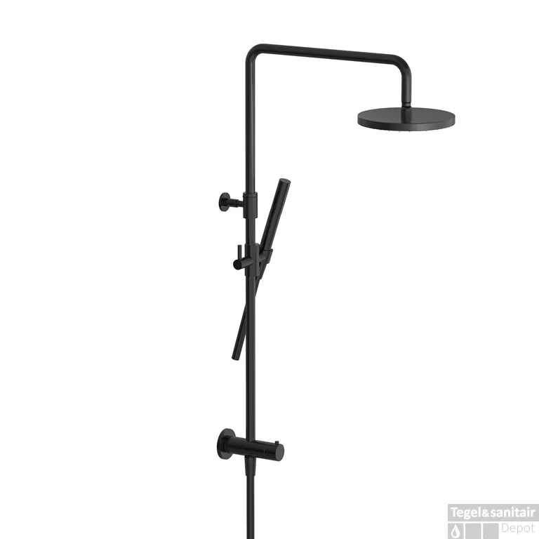 Hoge Kwaliteit Hotbath COBBER Stortdoucheset, Hoofddouche, doucheslang Geborsteld Zwart PVD (M438MBP)