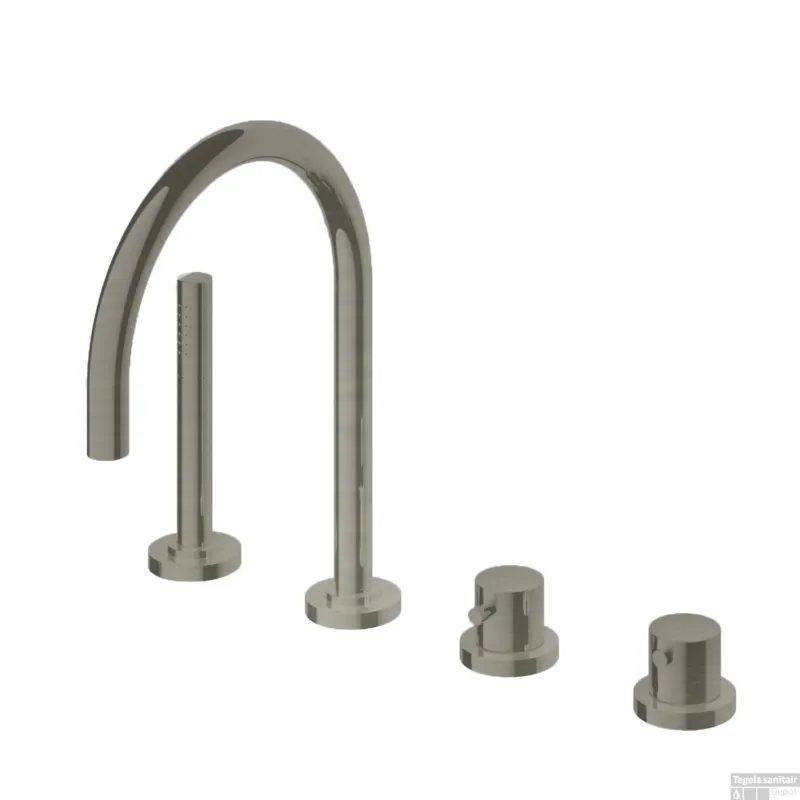 Badrandkraan Hotbath Buddy 2-knop Thermostatisch Compleet 4-gats Geborsteld Nikkel Bestseller