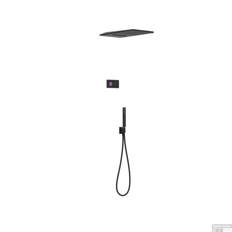 Regendoucheset Tres Shower Technology Inbouw Elektrische Thermostaat 3-Weg met Wand Waterval Douchekop 55x28 cm Mat Zwart Koopje