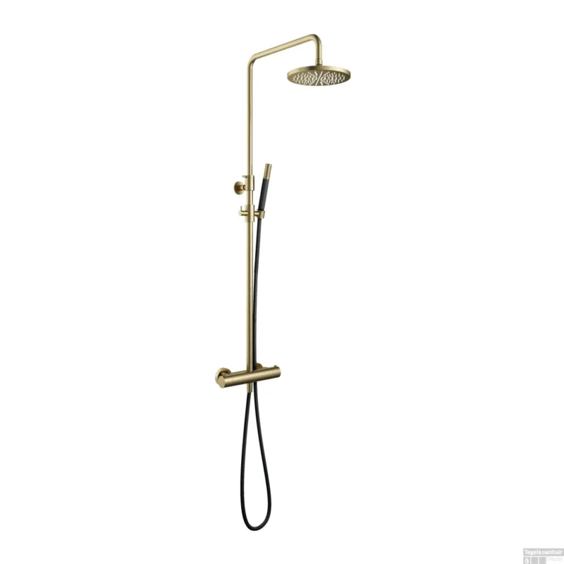 Doucheset Hotbath Cobber Met Ronde Handdouche en 30 cm Hoofddouche Geborsteld Messing Living Colours Snelle Levering