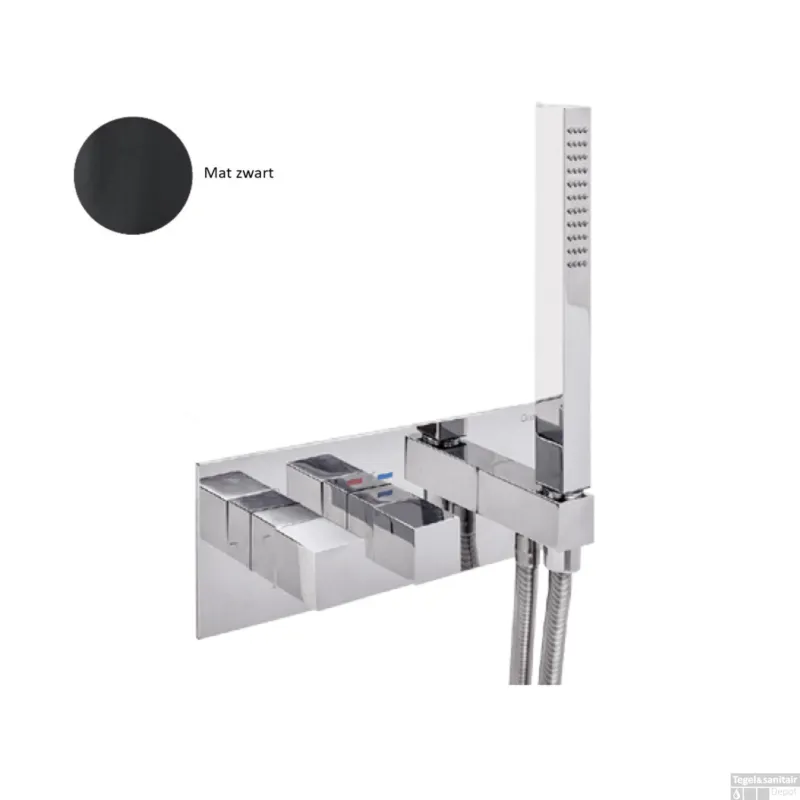 Inbouw Douchekraan Sanimex Giulini Thermostatisch 1-Uitgang Vierkant Incl. Handdouche En BOX Inbouwdeel Mat Zwart Alleen Vandaag