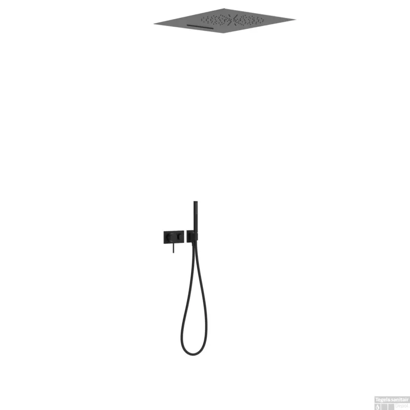 Regendoucheset Tres 3V 3-Weg Mengkraan Met waterval Plafond Douchekop Handdouche Mat Zwart Express Levering