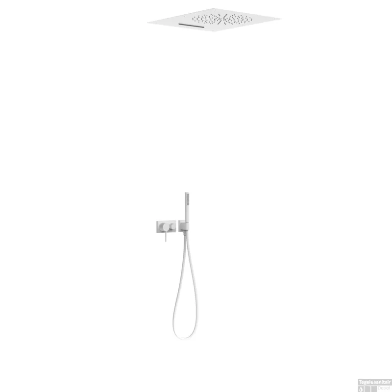 Regendoucheset Tres 3V 3-Weg Mengkraan Met waterval Plafond Douchekop Handdouche Mat Wit Populair