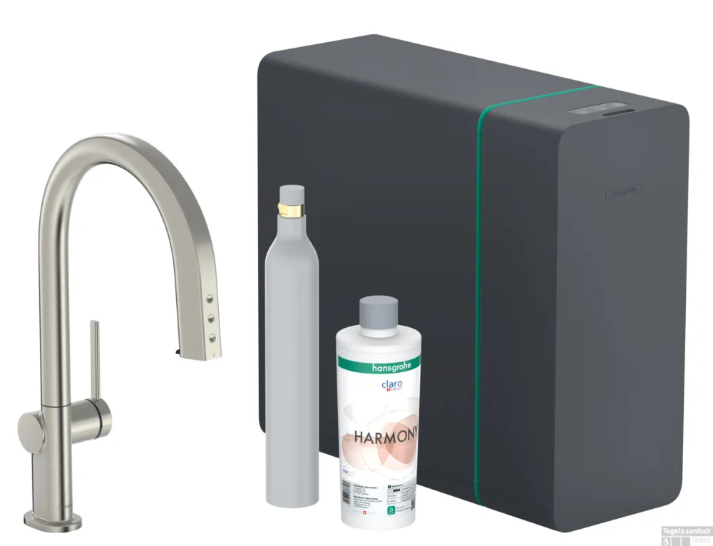 Snelle Levering Hansgrohe Aqittura M91 SodaSystem 210, uittrekbare uitloop, 1jet, sBox, starter set, rvs look