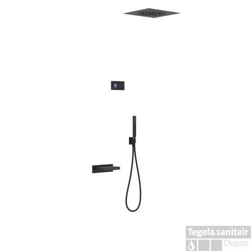 Badkraanset Tres Shower Technology Inbouw Elektrische Thermostaat met Waterval en Plafond Hoofddouche Handouche Mat Zwart Fabrieksprijs