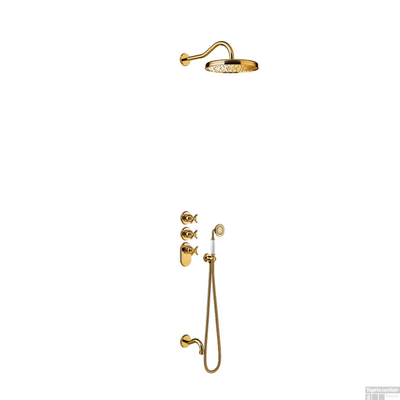 Merkproduct Badkraan Tres Clasic Thermostatisch Inbouw Incl. Regendouche 3-wegs Goud