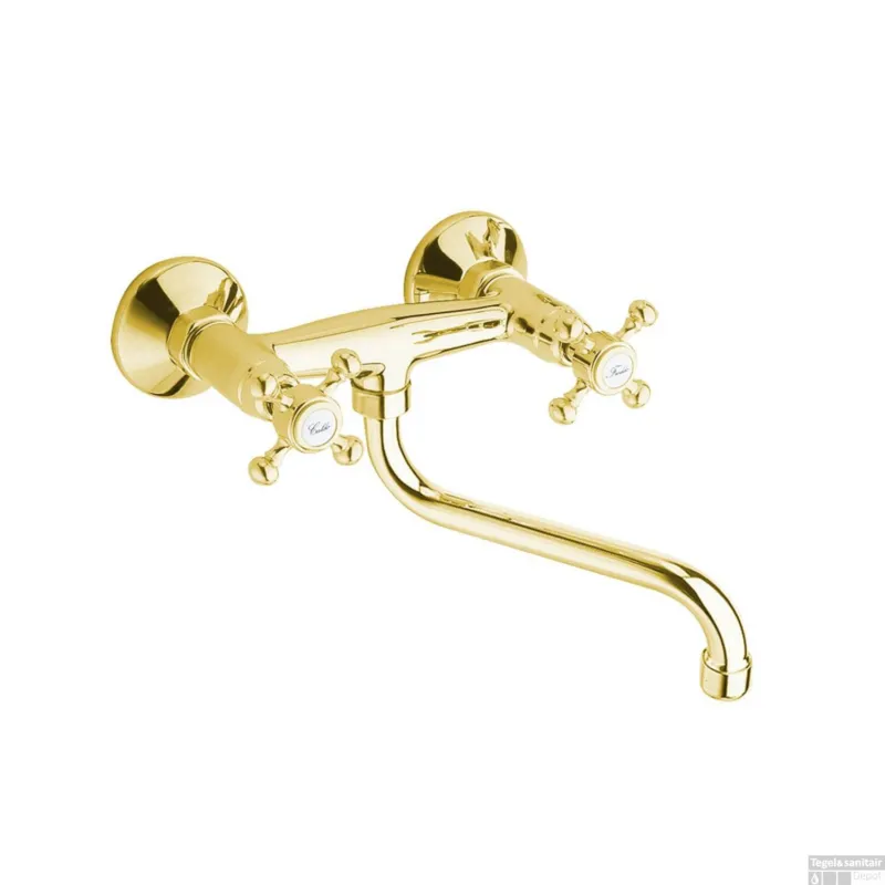Inbouw Wastafelmengkraan Sapho Antea 2-knop Gebogen Uitloop 19 cm Goud Seizoensaanbieding
