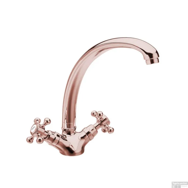 Wastafelmengkraan Sapho Antea 2-knop Gebogen Uitloop 26.5 cm Rose Goud Alleen Vandaag