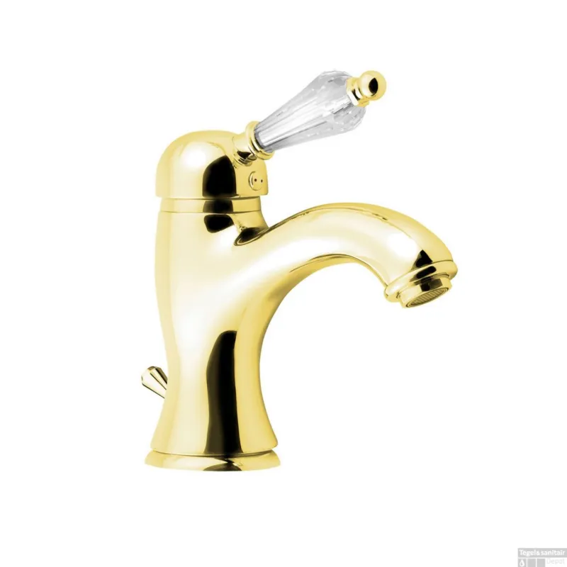 Wastafelmengkraan Sapho Kirké Retro Kristal 1-hendel Gebogen 18.2 cm Goud (incl. clickwaste) Hoge Kwaliteit
