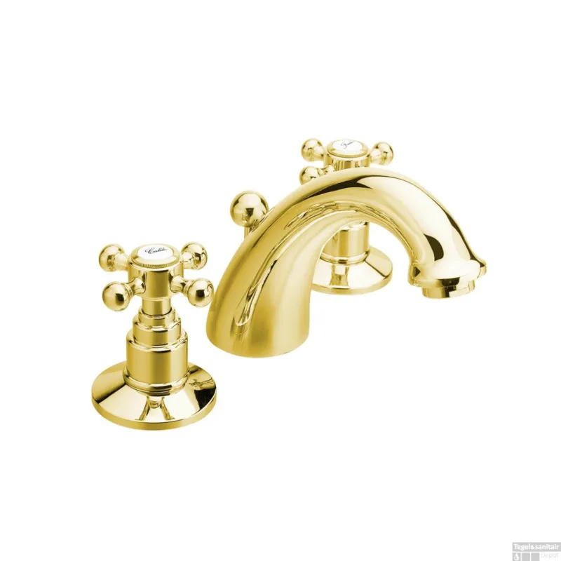 Wastafelmengkraan 3-gats Sapho Antea 2-knop Uitloop Gebogen 8.5 cm Goud (incl. waste) Koopje