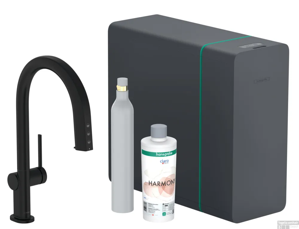 Hoge Kwaliteit Hansgrohe Aqittura M91 SodaSystem 210, uittrekbare uitloop, 1jet, sBox, starter set, mat zwart