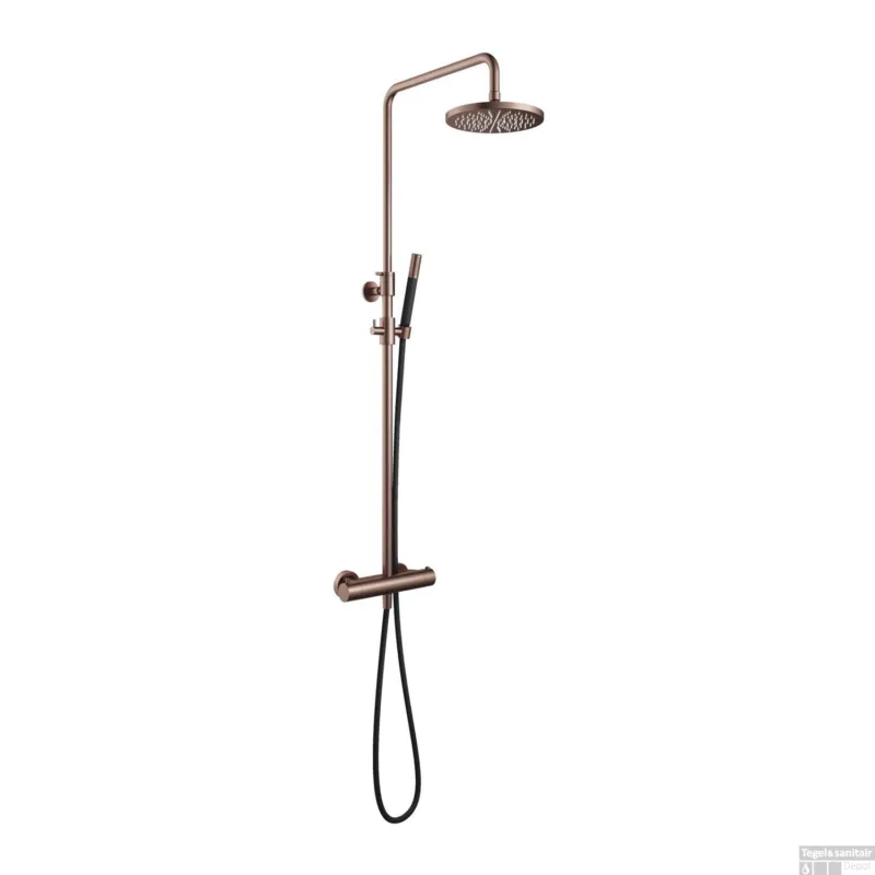 Doucheset Hotbath Cobber Met Ronde Handdouche en 30 cm Hoofddouche Geborsteld Koper PVD Bestel Nu