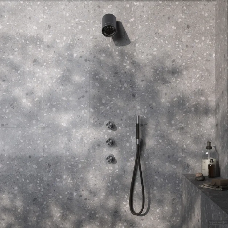 Direct Verzonden Complete Thermostatische Douche InBouwSet Hotbath Archie Met 2 stopkranen En Beam Geborsteld Gunmetal PVD
