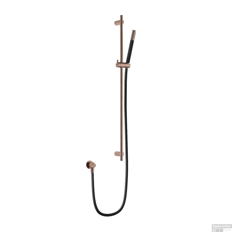 Glijstangset Hotbath Archie met Wanduitlaat Doucheslang 150 CM Staafhanddouche Geborsteld Koper PVD Lage Prijs