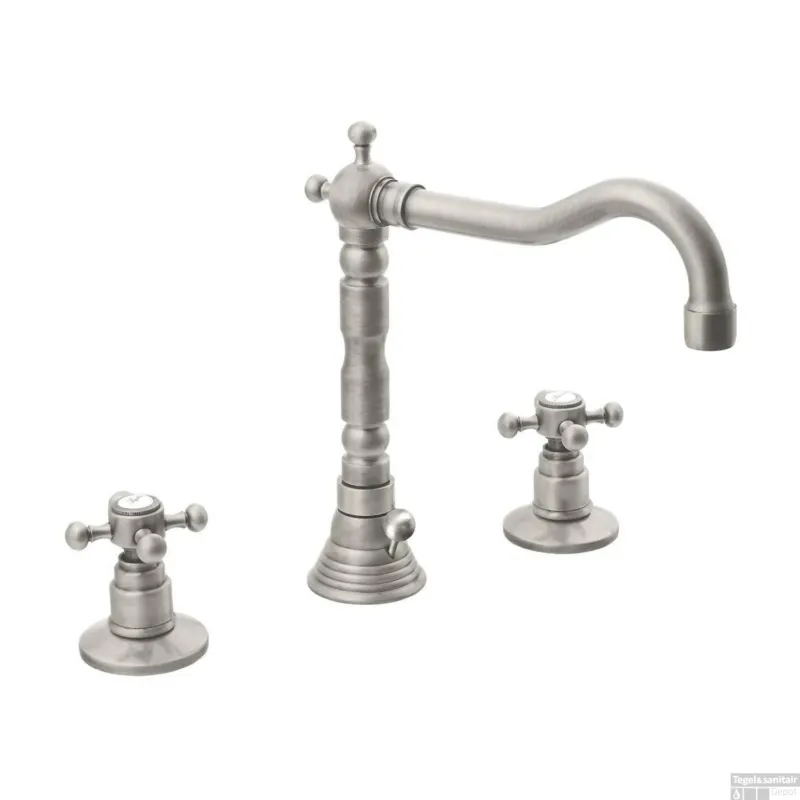 Laatste Kans Wastafelmengkraan Retro 3-gats Sapho Antea 2-knop Uitloop Gebogen 17.5 cm Nikkel (incl. waste)
