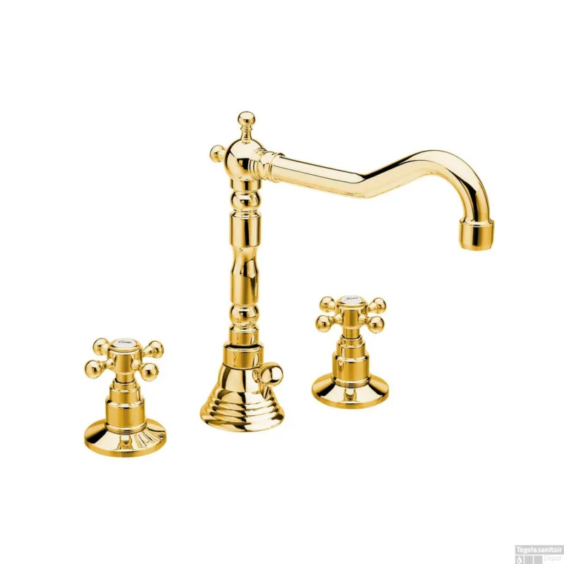 Meest Verkocht Wastafelmengkraan Retro 3-gats Sapho Antea 2-knop Uitloop Gebogen 17.5 cm Goud (incl. waste)