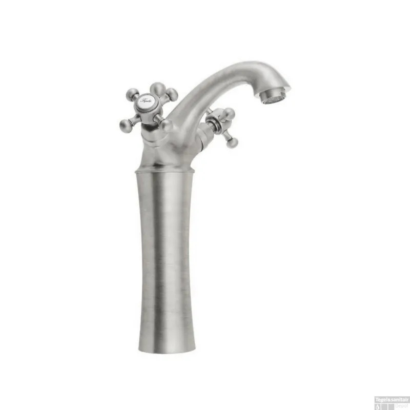 Voordeelprijs Wastafelmengkraan Sapho Antea 2-knop Gebogen Hoog 24.5 cm Geborsteld Nikkel (incl. pop-up waste)