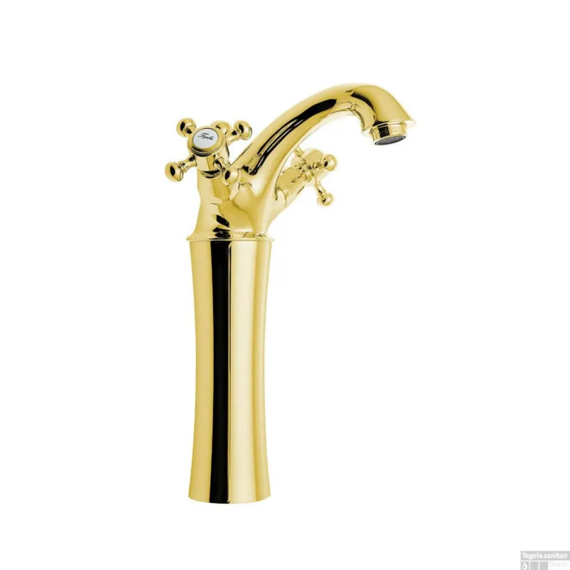 Lage Kosten Wastafelmengkraan Sapho Antea 2-knop Gebogen Hoog 24.5 cm Goud (incl. pop-up waste)