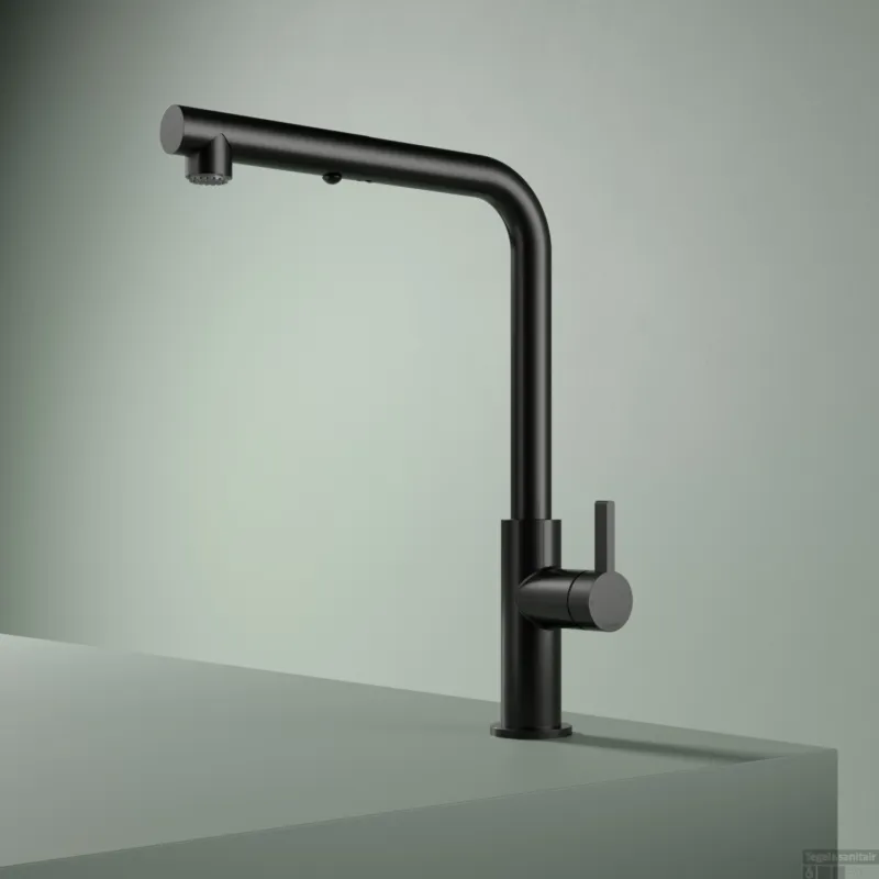 Bestseller Keukenmengkraan Hotbath Ace met draaibare uitloop en uittrekbare duo-spray handdouche Geborsteld Zwart PVD