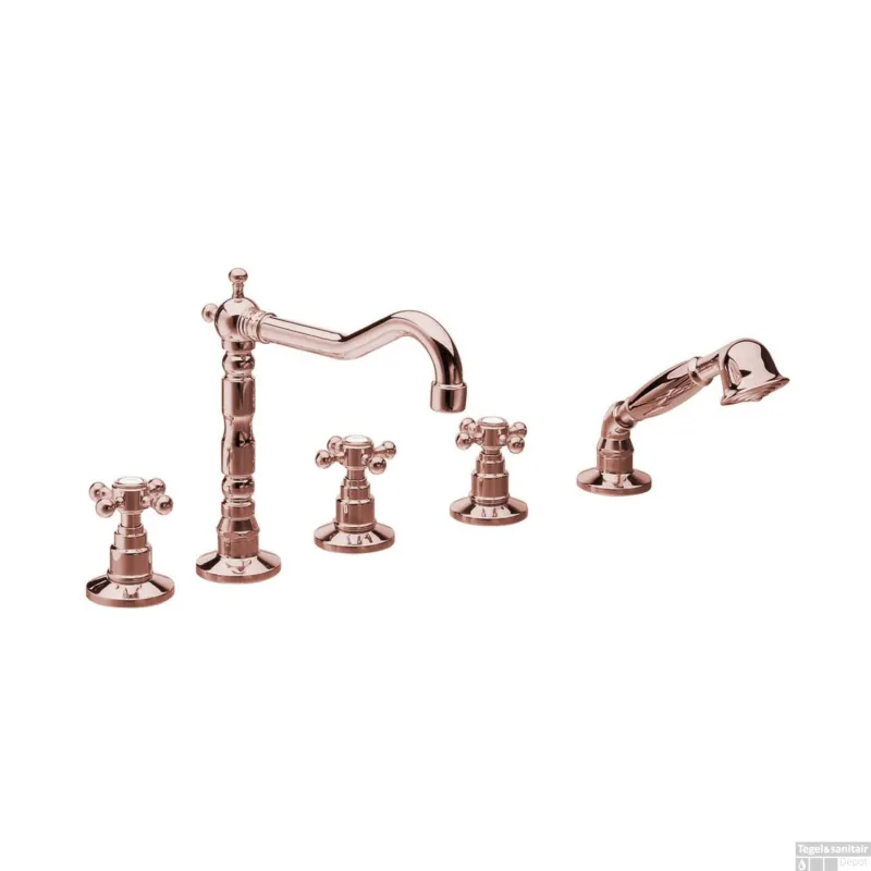 Meest Verkocht Badrandkraan Sapho Antea 3-kruisgreep Mengkraan Retro Compleet 5-gats Rose Goud