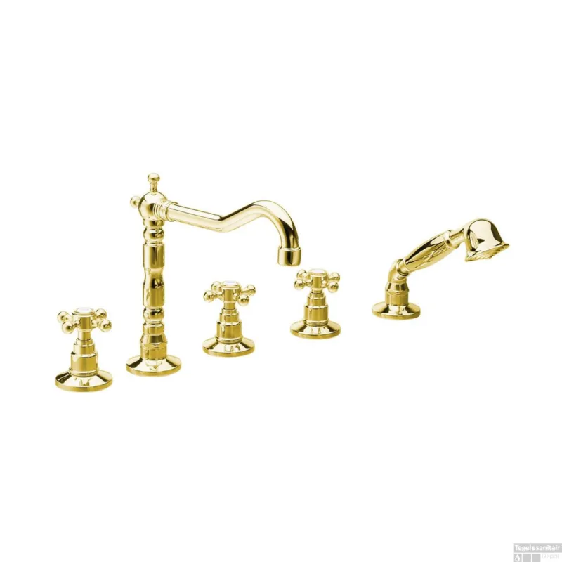 Snelle Levering Badrandkraan Sapho Antea 3-kruisgreep Mengkraan Retro Compleet 5-gats Goud