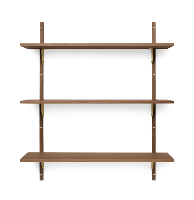 Favoriet Ferm Living Sector Triple Wide wandplank-Smoked Oak-Messing beugel