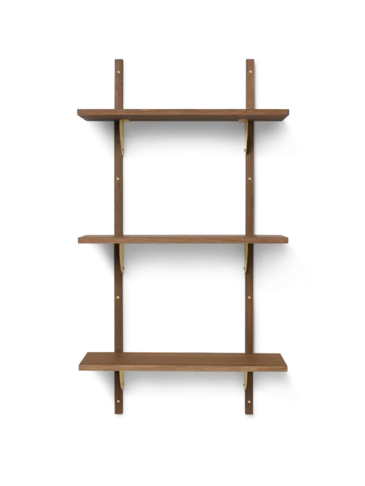 Superprijs Ferm Living Sector Triple Narrow wandplank-Smoked Oak-Messing beugel