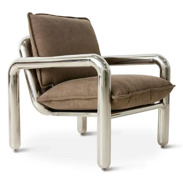Gereduceerde Prijs HKliving Chrome Lounge Armchair fauteuil-Canvas brown