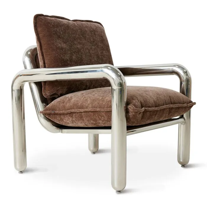 Hoge Kwaliteit HKliving Chrome Lounge Armchair fauteuil-Velvet brown