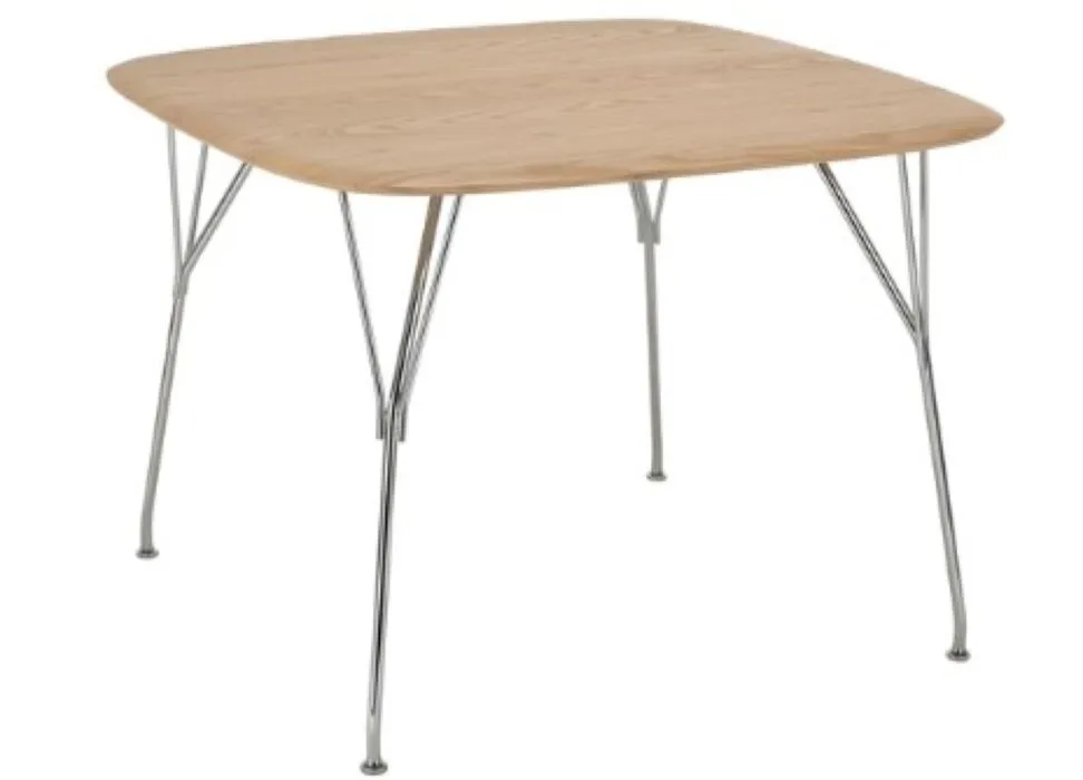 Kartell Viscount of Wood tafel vierkant-Chroom-Ash Shop Nu