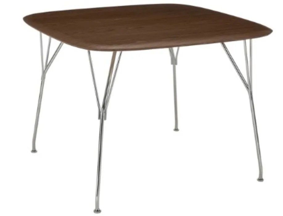 Actieprijs Kartell Viscount of Wood tafel vierkant-Chroom-Walnoot