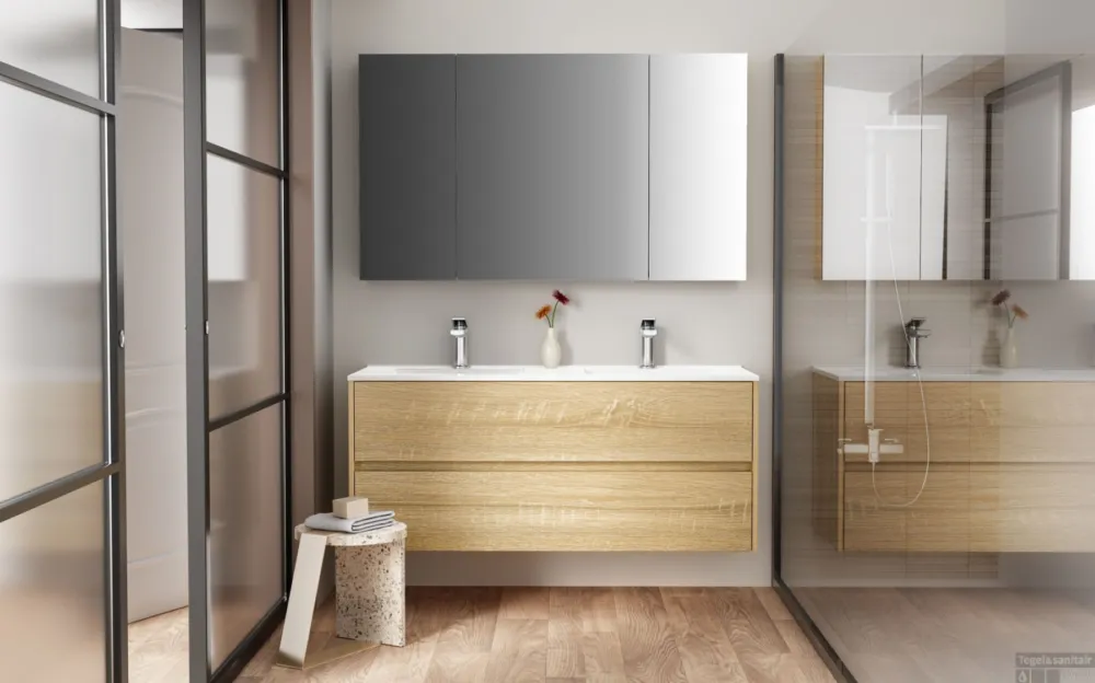 Voordeelprijs Spiegelkast BWS Hayat 3 Assymetrische Deuren 120x70x15cm Eik