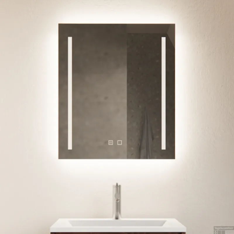 Tijdelijk Beschikbaar Spiegel Gliss Design Verticaal Led Standaard Dubbele LED Verlichting Met Spiegelverwarming 60cm