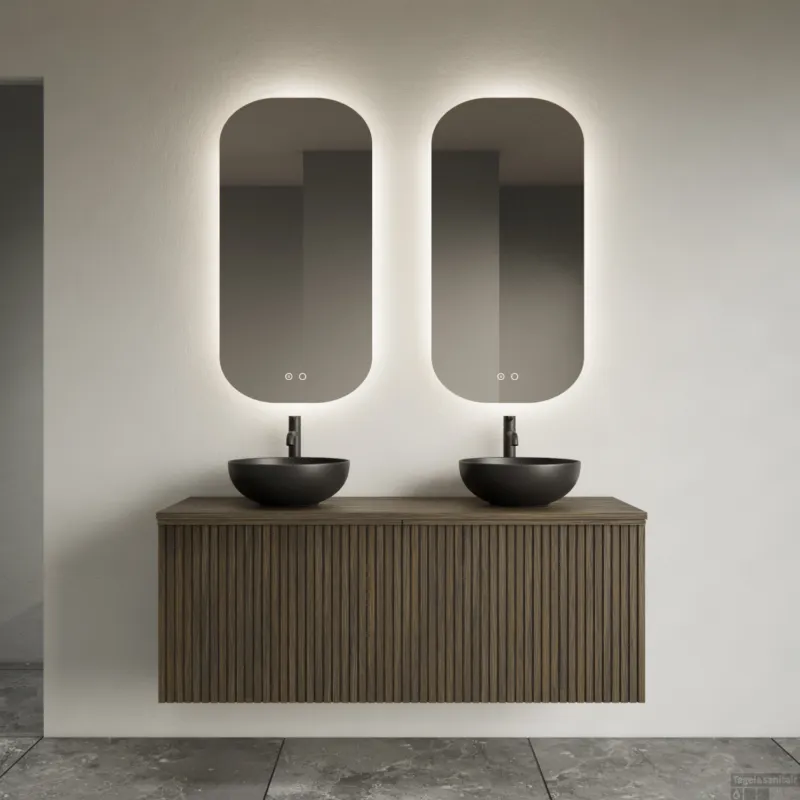 Toilet Spiegel Gliss Design Notus 50x100 cm Verticaal Incl. Spiegelverwarming en Indirect LED-verlichting Rondom Rechtstreeks Van De Fabrikant
