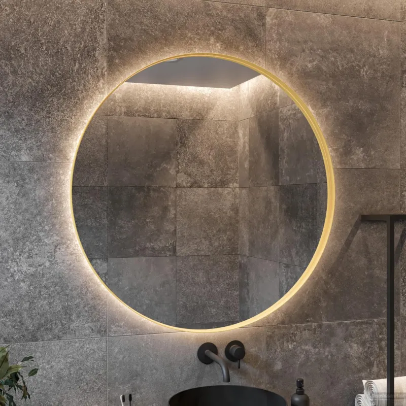 Gecertificeerd Spiegel BWS Star Rond met LED 120 cm Mat Goud