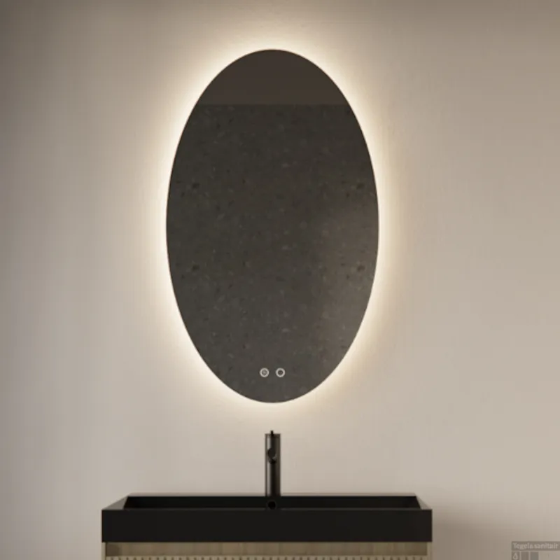 Uitverkoop Badkamerspiegel Gliss Oval VERTICAAL LED Verlichting Met Spiegelverwarming 100x60 cm