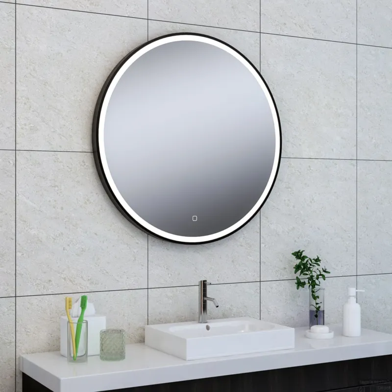Ronde Spiegel Wiesbaden Maro met LED Verlichting 80 cm Mat Zwart Speciale Aanbieding