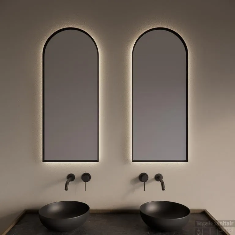 Spiegel Gliss Design Delta met Indirecte LED Verlichting en Verwarming 40x100cm Mat Zwart Lage Kosten