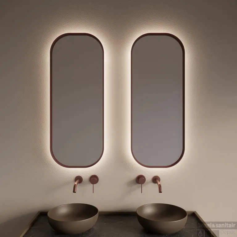 Spiegel Gliss Design Plato met Indirecte LED Verlichting en Verwarming 40x100cm Koper Rose Direct Beschikbaar