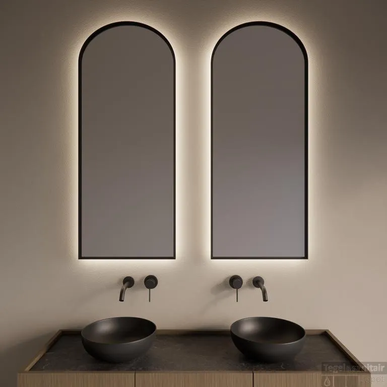 Spiegel Gliss Design Delta met Indirecte LED Verlichting en Verwarming 50x120cm Mat Zwart Korting