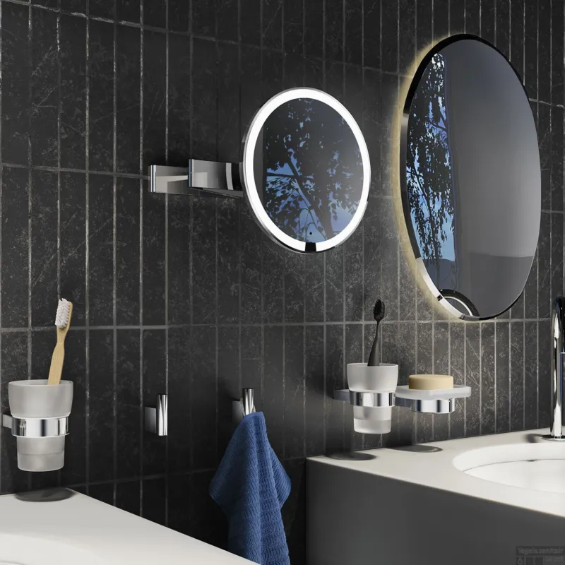 Uitschuifbare Scheer/Make-up Spiegel Rond LED Smedbo Outline 20x38 Snelle Levering