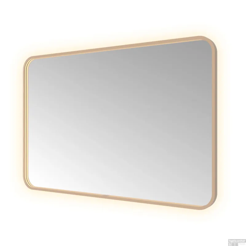 Gereduceerde Prijs Spiegel Hotbath &MORE 80x120 cm LED-Verlichting Spiegelverwarming Rechthoek Afgerond Geborsteld Koper PVD