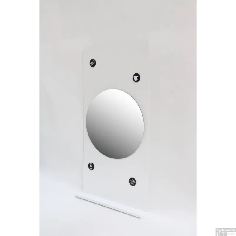 Gratis Retour INK Fonteinplanchet Note Staal Glans Wit 36x72 cm Inclusief Ronde Spiegel Helder Glas 32 cm